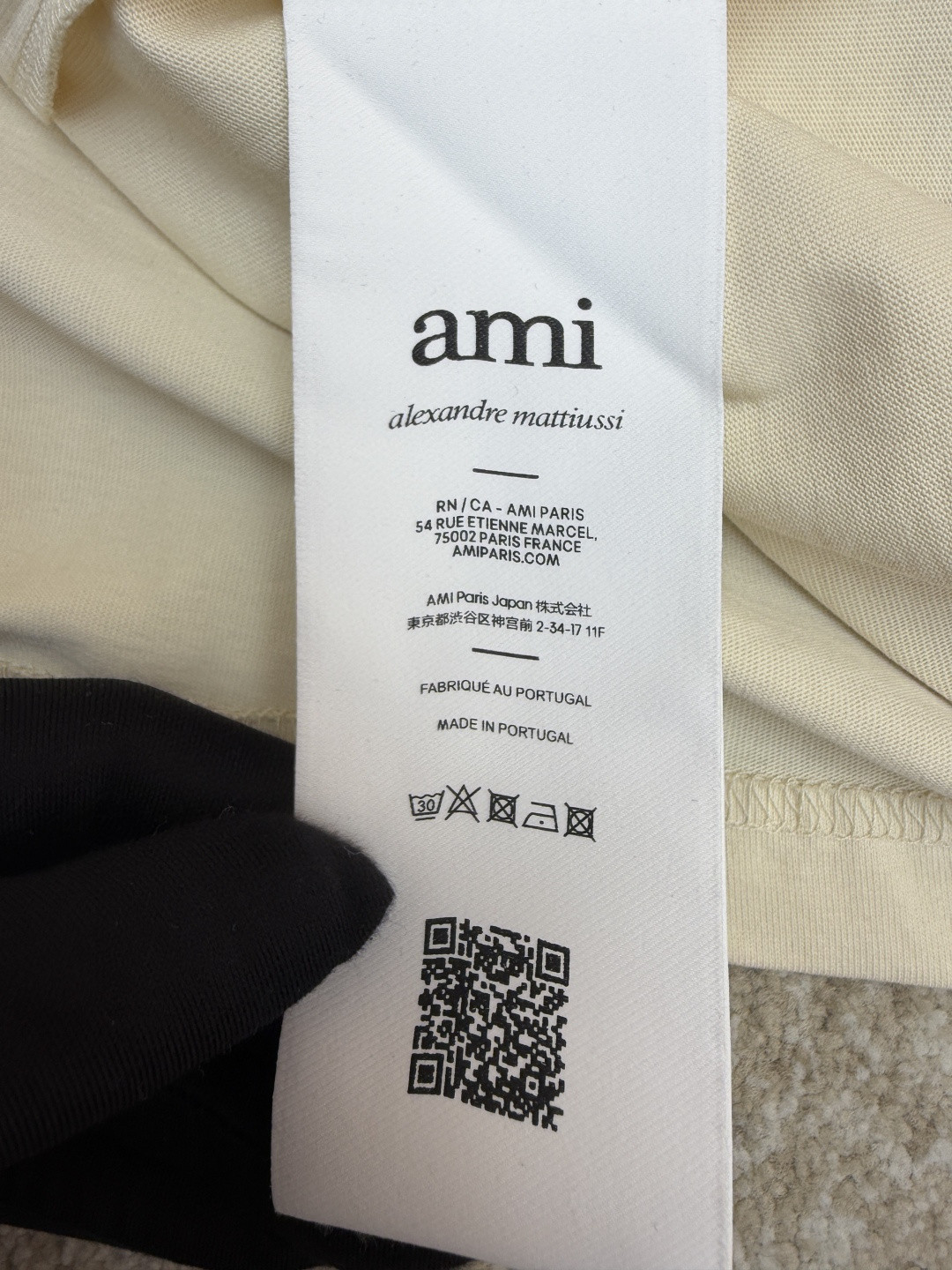 AMIPARIS Ami 钩针编织爱心圆领短袖 T恤 夏季 杏色 藏蓝色 A0 HTS065726-136