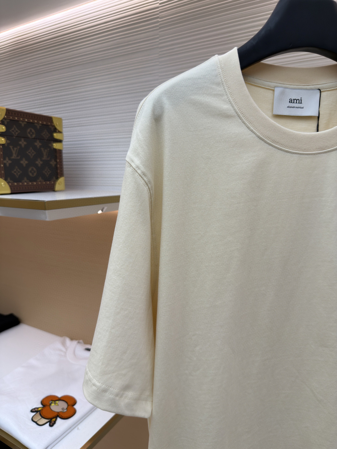 AMIPARIS Ami 钩针编织爱心圆领短袖 T恤 夏季 杏色 藏蓝色 A0 HTS065726-136
