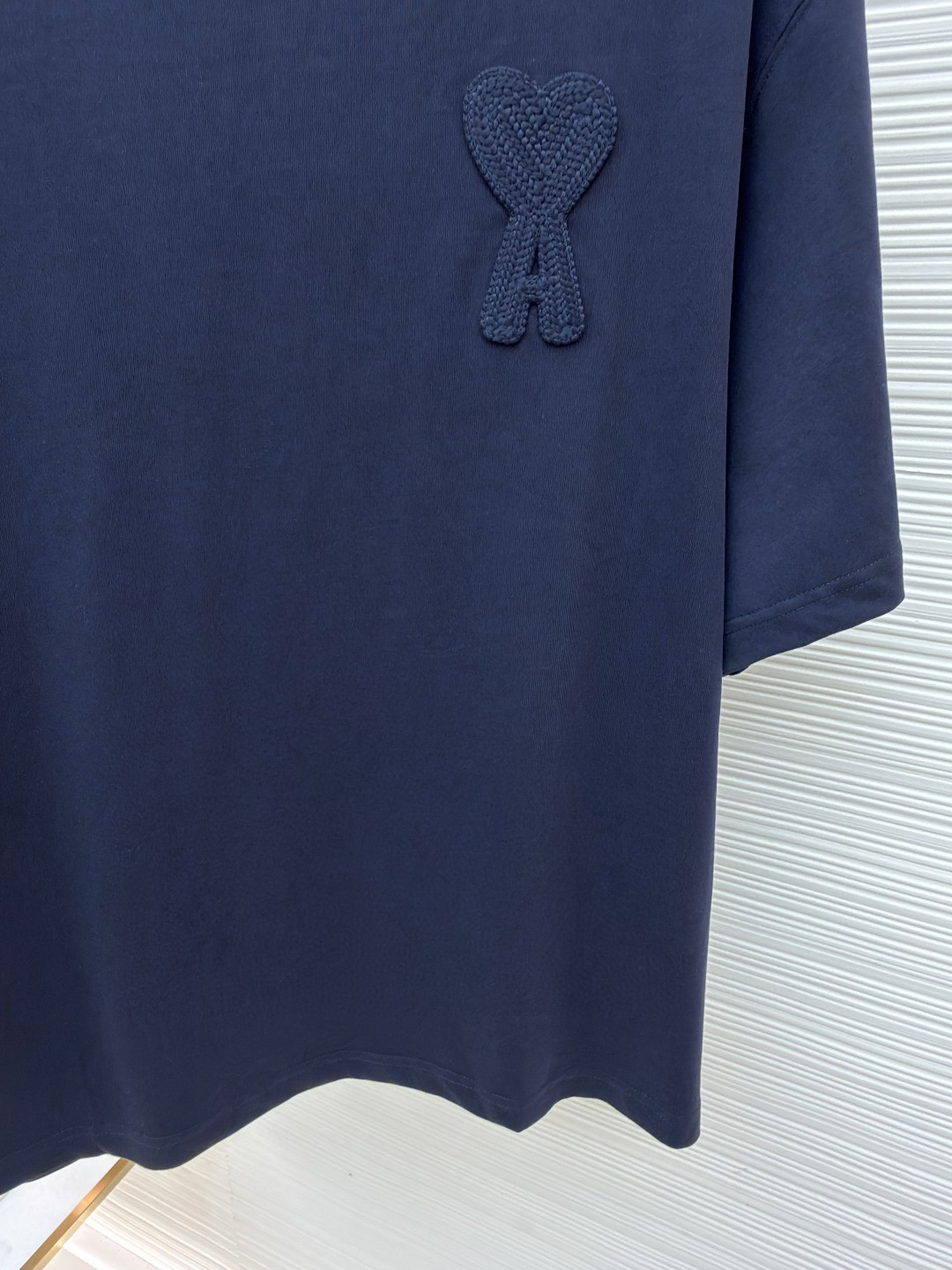 AMIPARIS Ami 钩针编织爱心圆领短袖 T恤 夏季 杏色 藏蓝色 A0 HTS065726-136