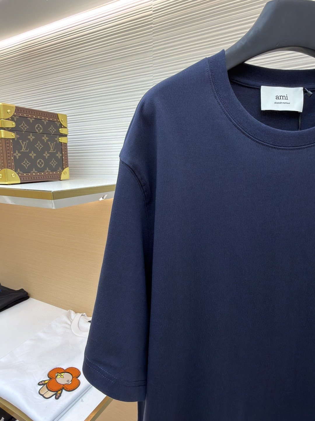 AMIPARIS Ami 钩针编织爱心圆领短袖 T恤 夏季 杏色 藏蓝色 A0 HTS065726-136