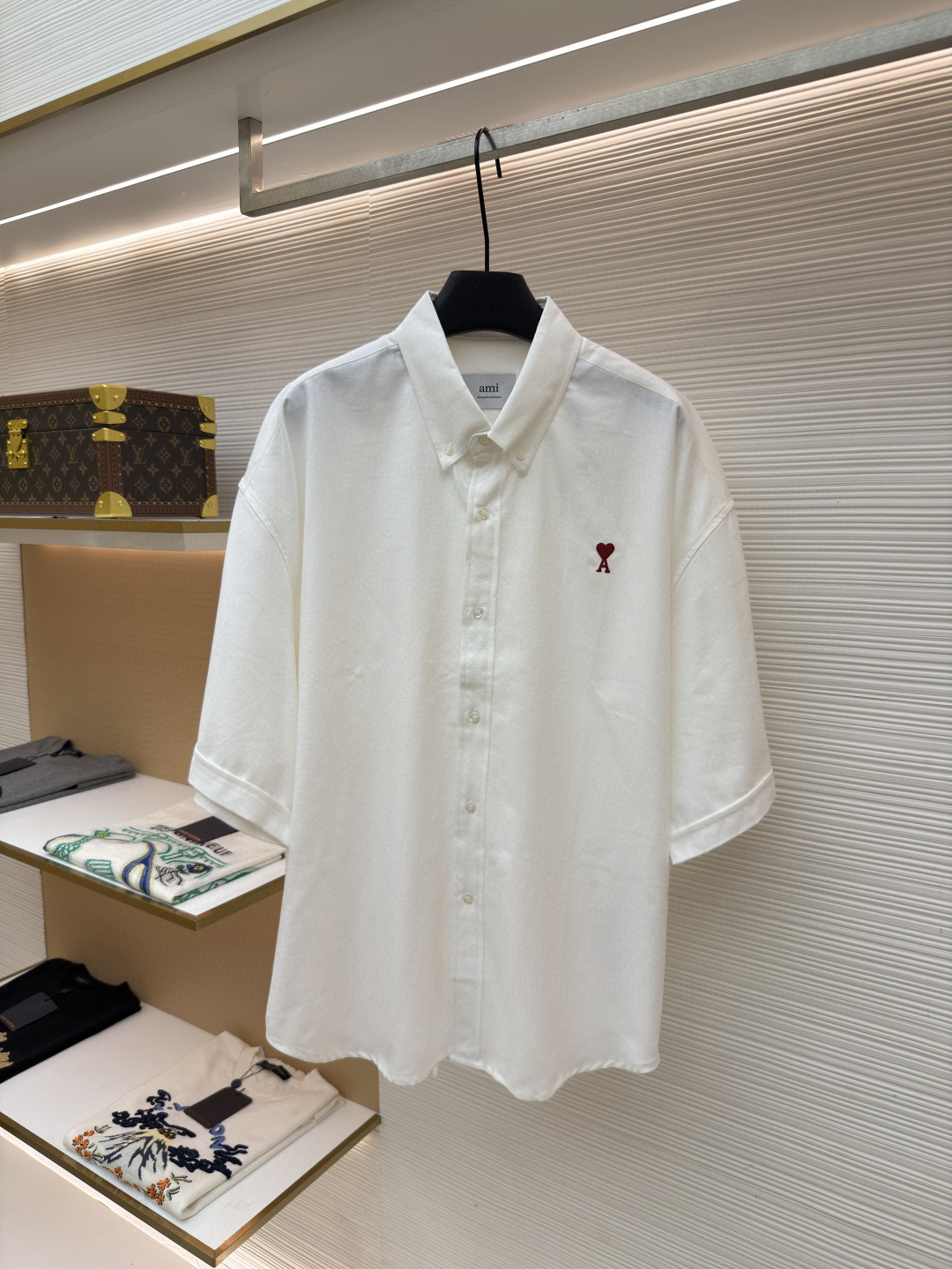 AMIPARIS Ami 爱心刺绣短袖衬衫 外套 夏季 白色 蓝色 A5 HSH230CO0031-168