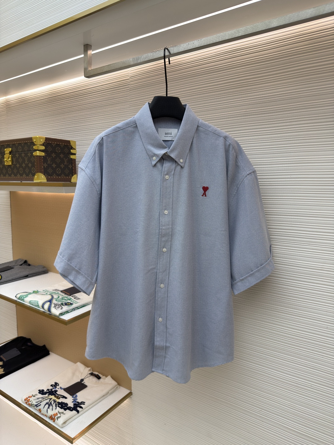 AMIPARIS Ami 爱心刺绣短袖衬衫 外套 夏季 白色 蓝色 A5 HSH230CO0031-168