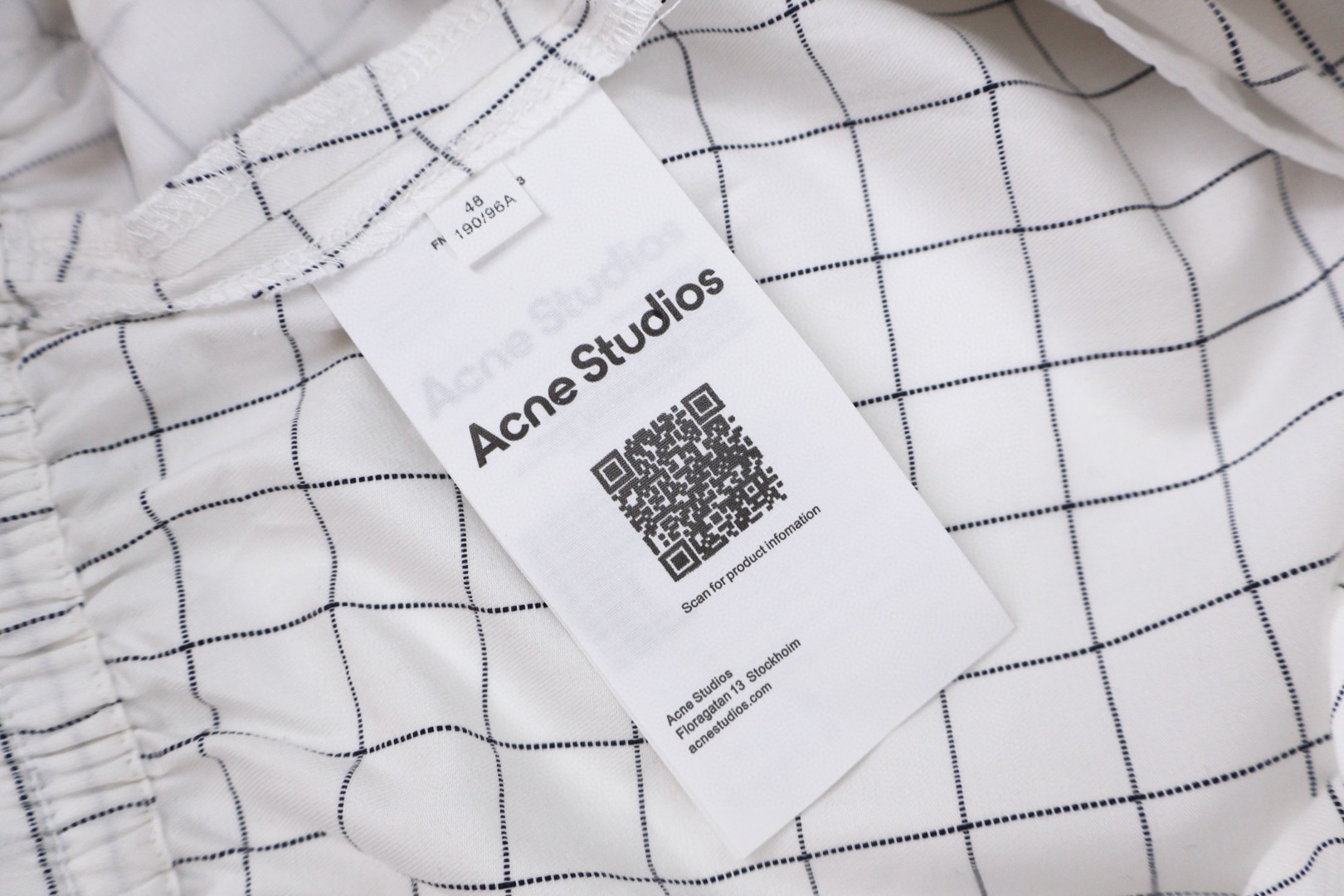 Acne Studios 黑白线条格子短裤 五分裤 休闲裤 裤子 白色 A5 BE0224-AL4