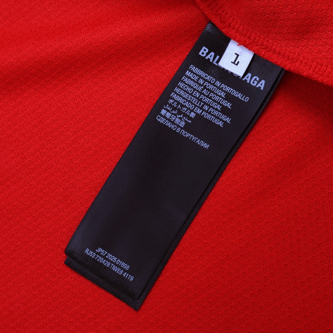 Balenciaga 巴黎世家 大8V领球衣 短袖 T恤 夏季 红色 黑色 A7 835906TSS166400