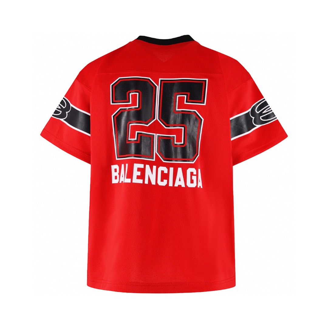 Balenciaga 巴黎世家 大8V领球衣 短袖 T恤 夏季 红色 黑色 A7 835906TSS166400
