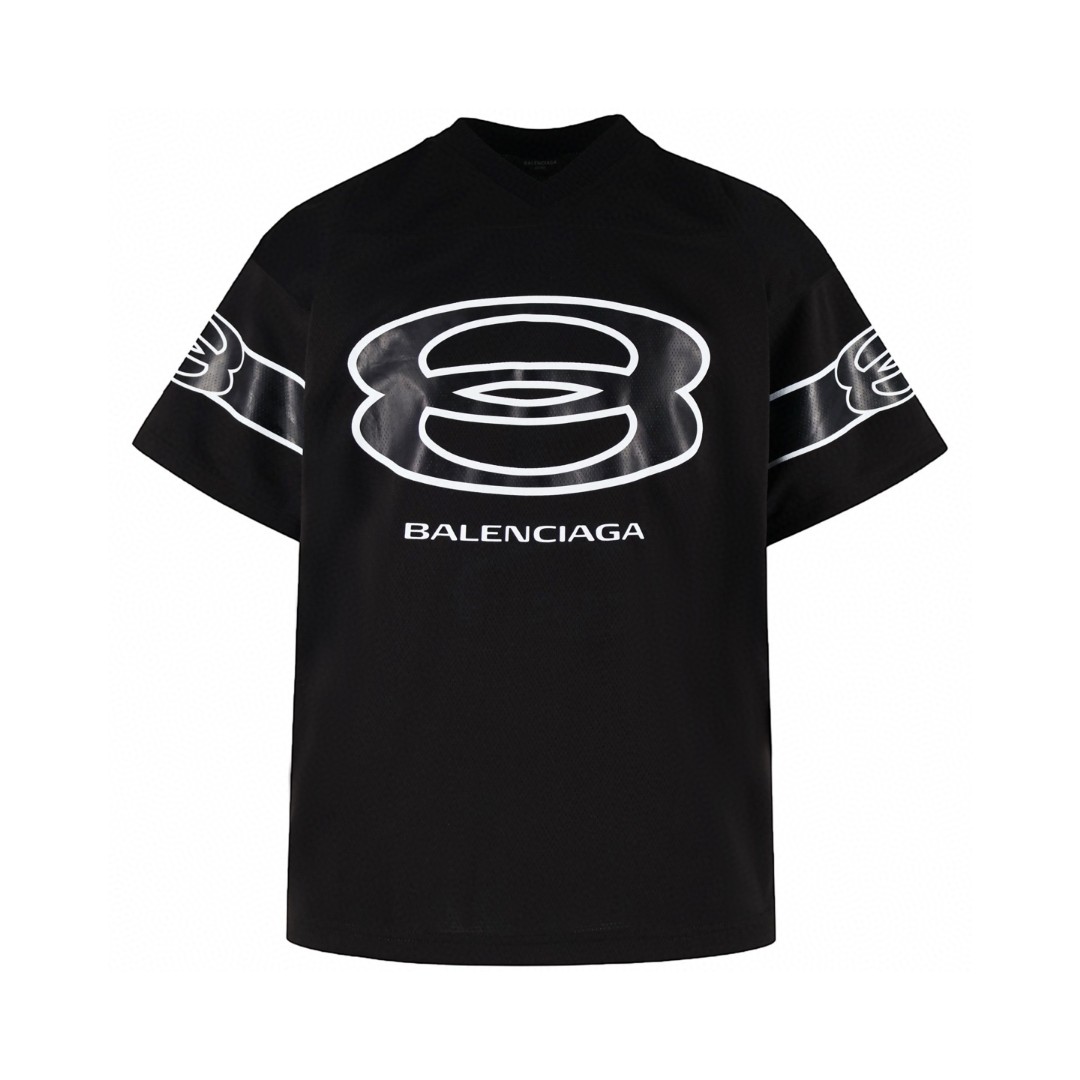 Balenciaga 巴黎世家 大8V领球衣 短袖 T恤 夏季 红色 黑色 A7 835906TSS166400