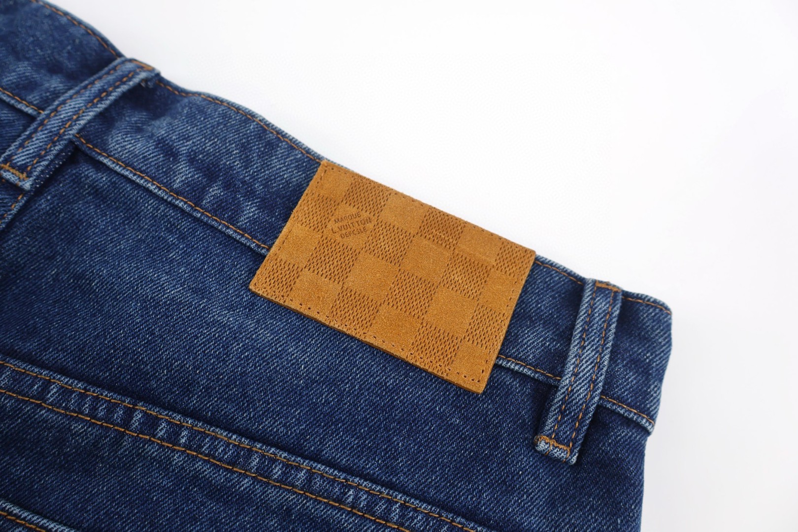 LOUIS VUITTON 路易威登 老花翻边直筒牛仔裤 长裤 裤子 蓝色 C0 1AK6RC