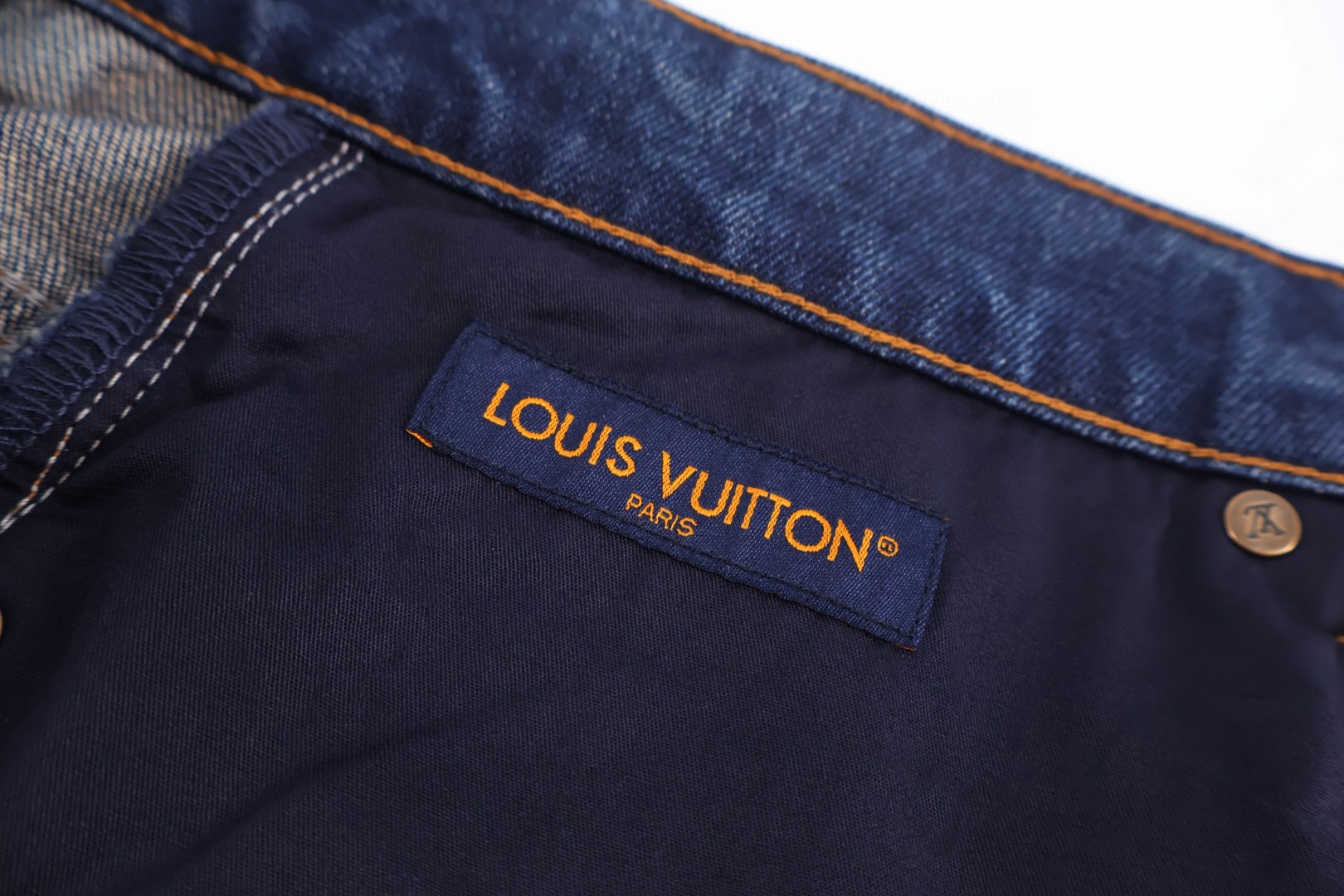 LOUIS VUITTON 路易威登 老花翻边直筒牛仔裤 长裤 裤子 蓝色 C0 1AK6RC