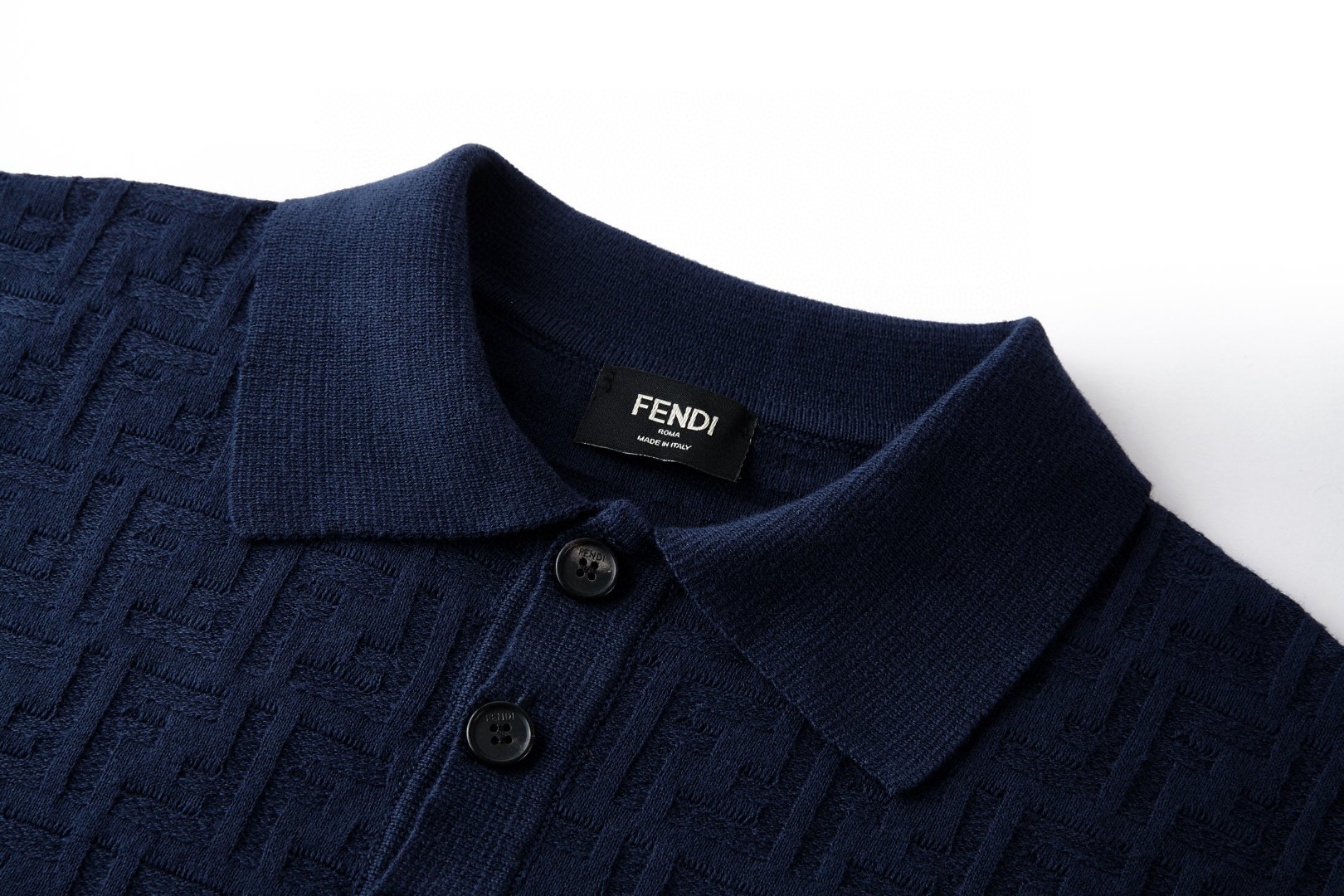 FENDI 芬迪 双F提花标识针织polo衫 短袖 上衣 夏款 灰色 深蓝色 B0