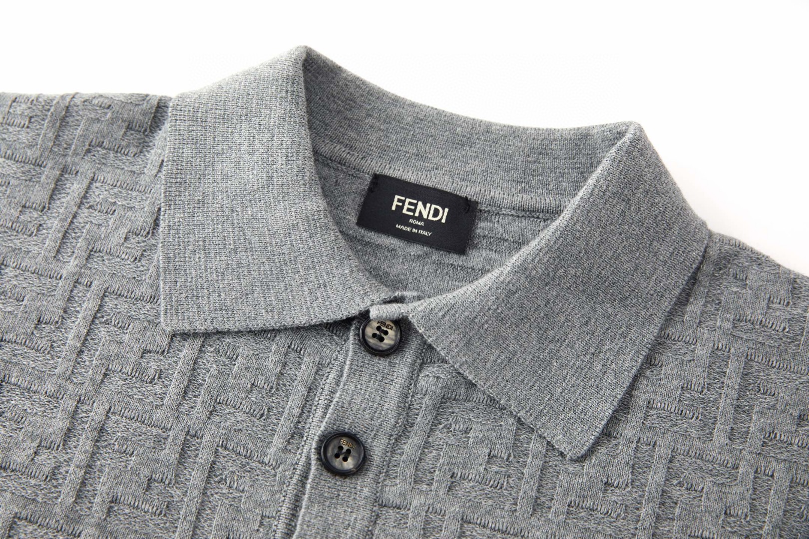 FENDI 芬迪 双F提花标识针织polo衫 短袖 上衣 夏款 灰色 深蓝色 B0