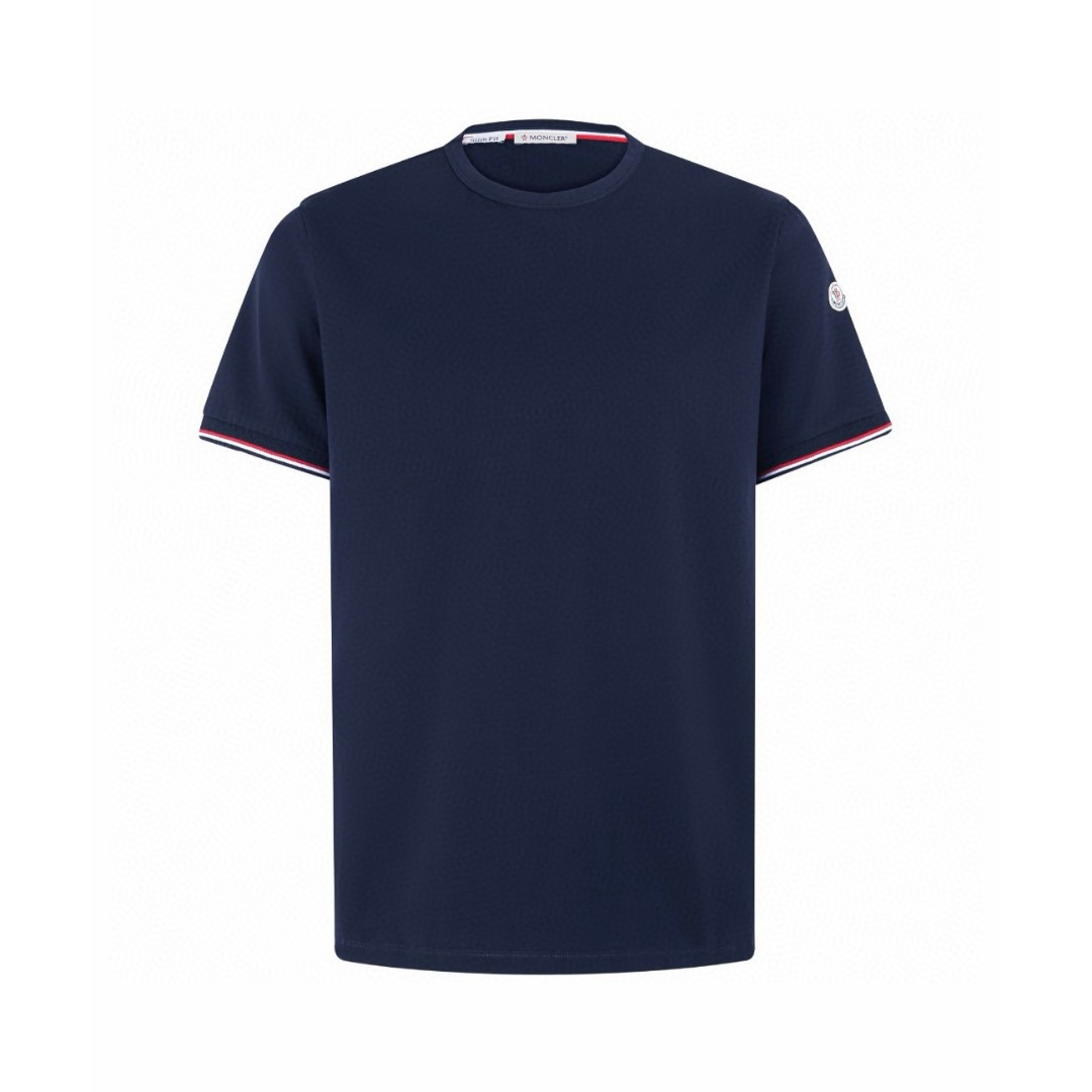 Moncler 蒙口 徽标三色饰边圆领短袖 T恤 夏季 白色 黑色 蓝色 A0 H10918C7160087296004