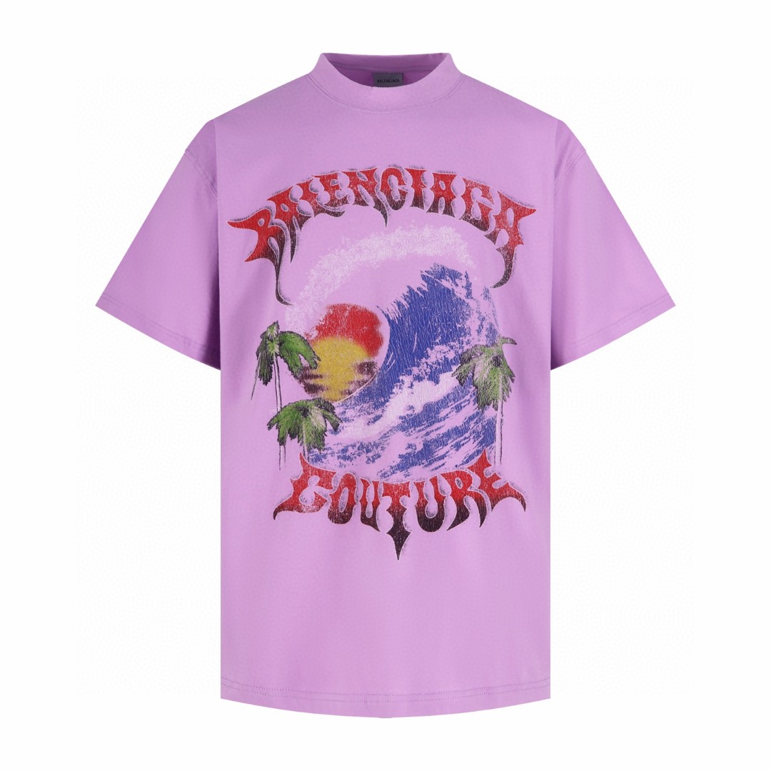 Balenciaga 巴黎世家 热浪印花圆领短袖 T恤 夏季 灰色 黑色 粉色 A0 A001VVTUVP29243
