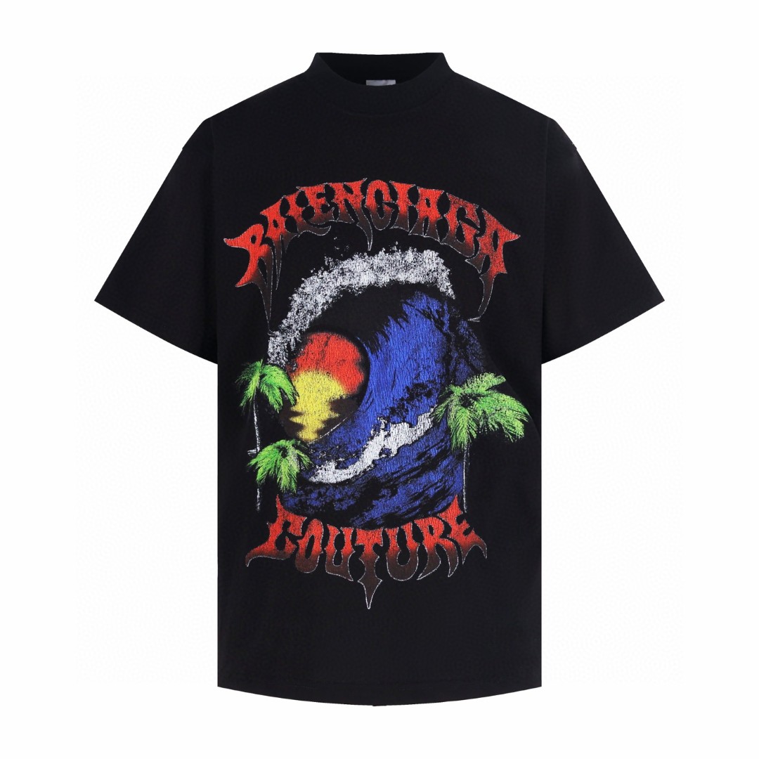 Balenciaga 巴黎世家 热浪印花圆领短袖 T恤 夏季 灰色 黑色 粉色 A0 A001VVTUVP29243