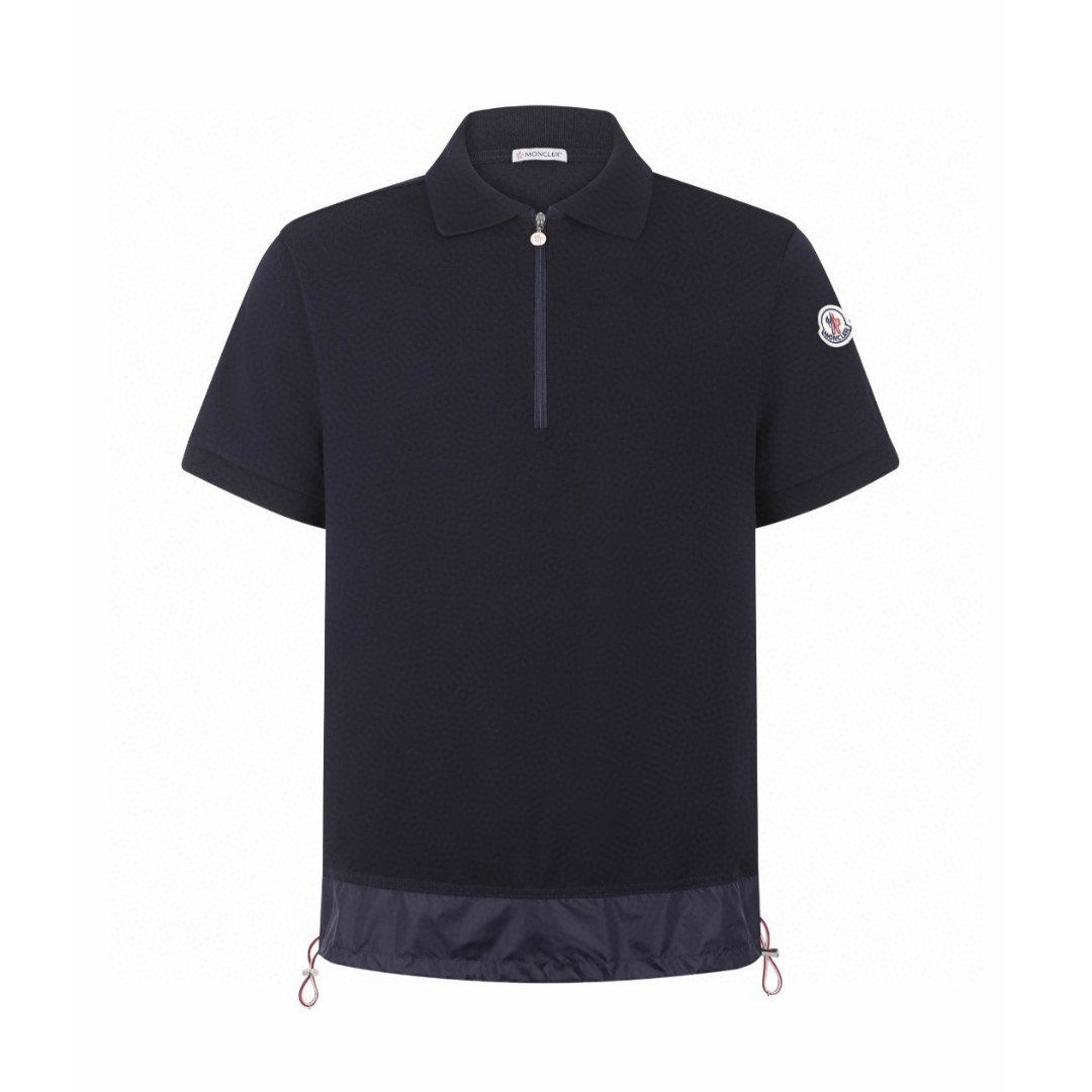 Moncler 蒙口 徽标贴片拼接半拉链Polo衫 短袖 T恤 夏季 蓝色 A2 L10918A0000689A1677X