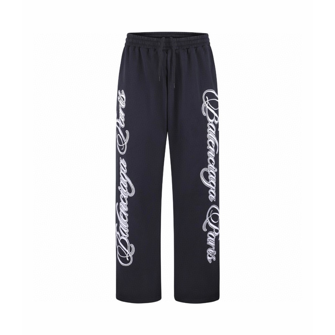 Balenciaga 巴黎世家 Cursive刺绣松紧腰长裤 卫裤 休闲裤 运动裤 裤子 黑色 B0 846917TTVM86552