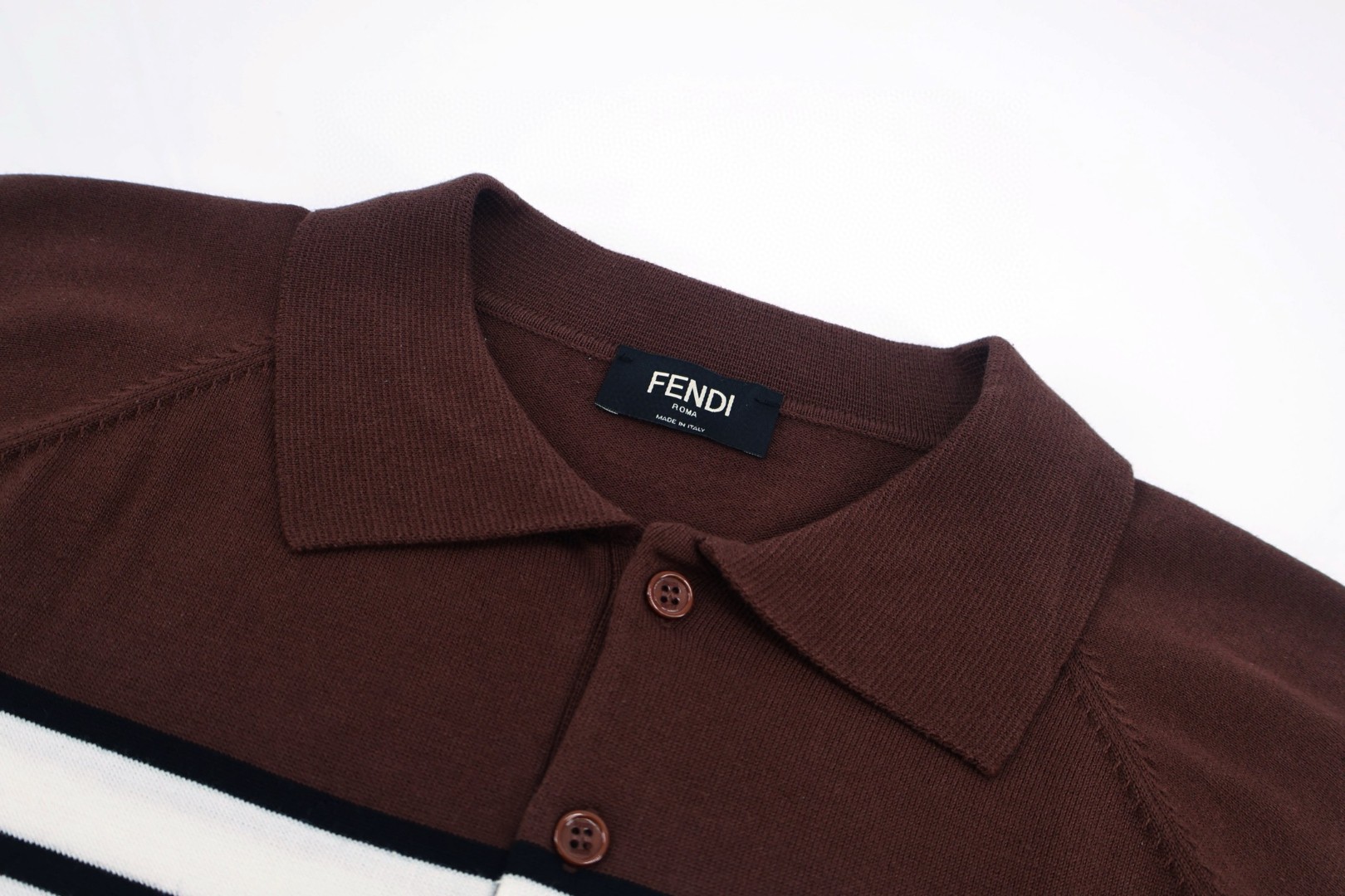 FENDI 芬迪 复古撞色条纹针织polo衫 短袖 上衣 夏款 B5 FZC173AWZ5F1X35