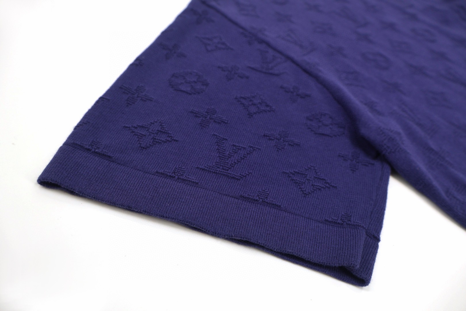 LOUIS VUITTON 路易威登 满福暗纹提花圆领针织衫 短袖 T恤 蓝色 B5 1AK720