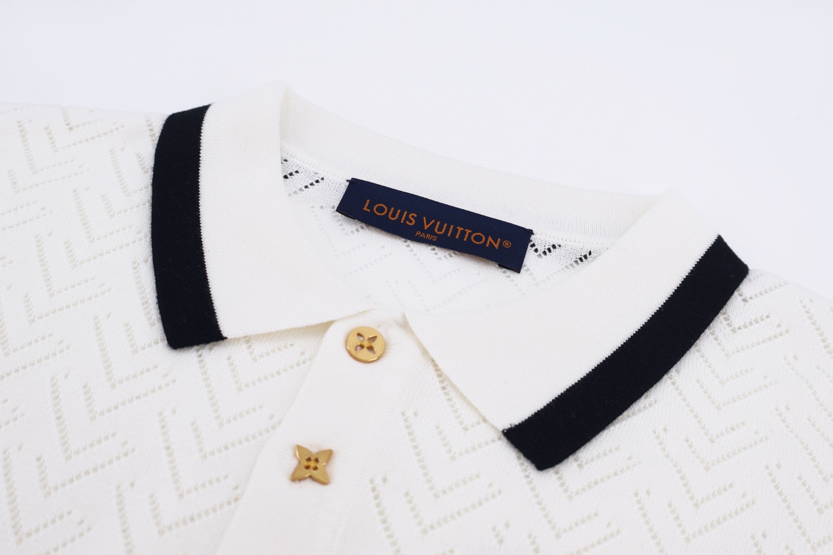 LOUIS VUITTON 路易威登 字母嵌花穿孔针织Polo衫 针织衫 短袖 白色 B5 1AK0CD