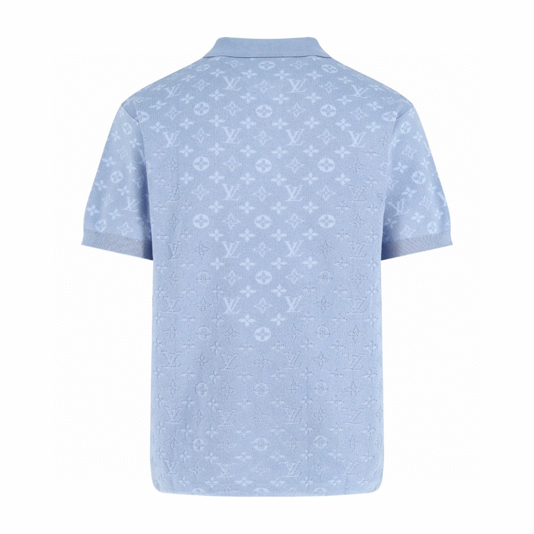LOUIS VUITTON 路易威登 老花满印针织Polo衫 针织衫 短袖 蓝色 B5 1AK7KI