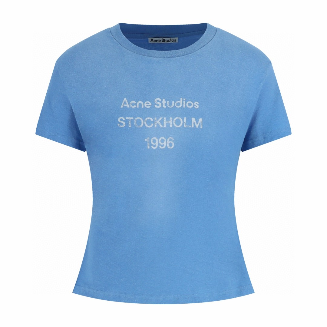Acne Studios 喷绘做旧徽标圆领T恤 短袖 女款 蓝色 A0 