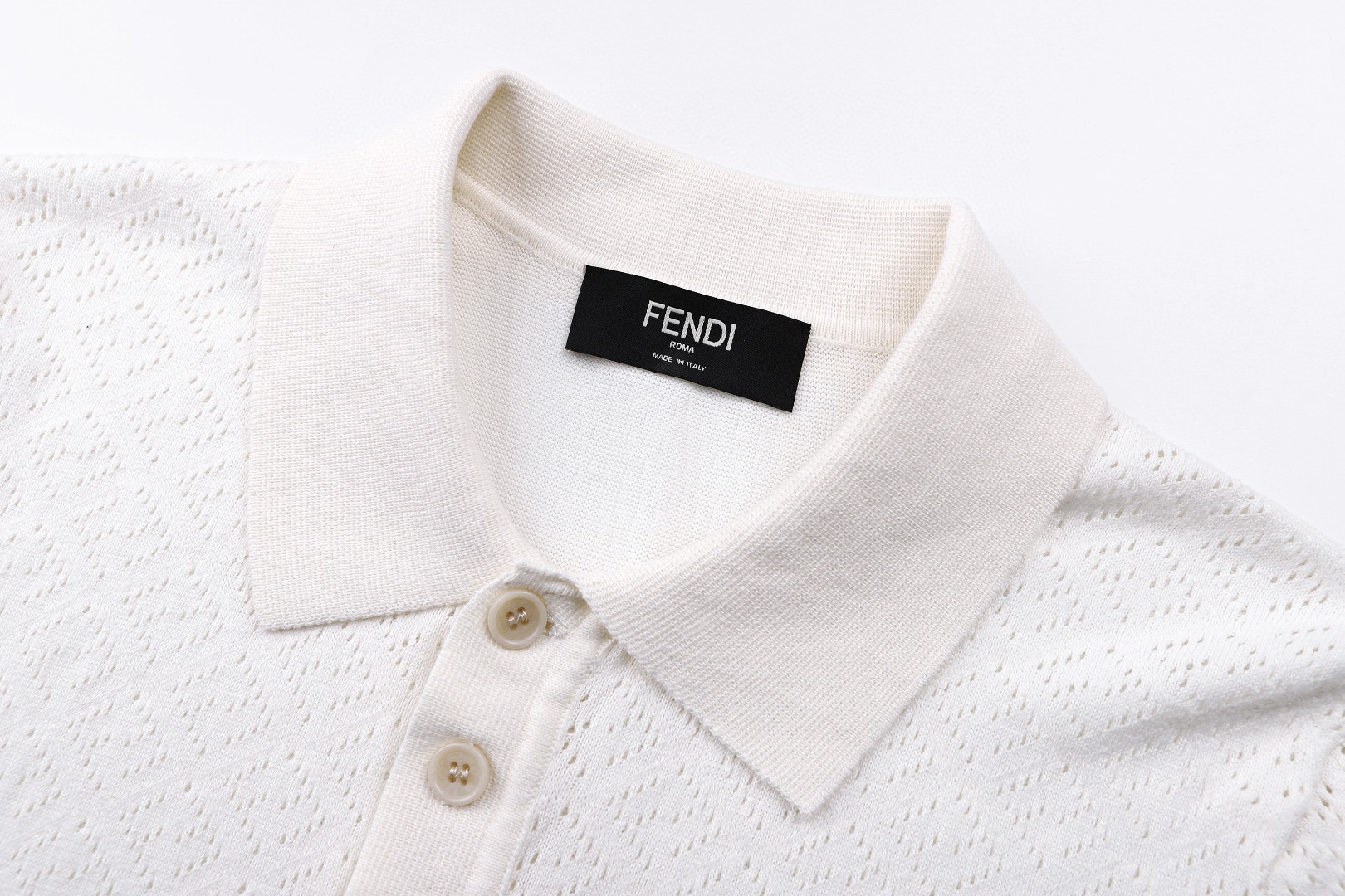 FENDI 芬迪 纯色双F提花针织polo衫 短袖 上衣 夏款 白色 深蓝色 B0 FZC162B04UF0RQ0