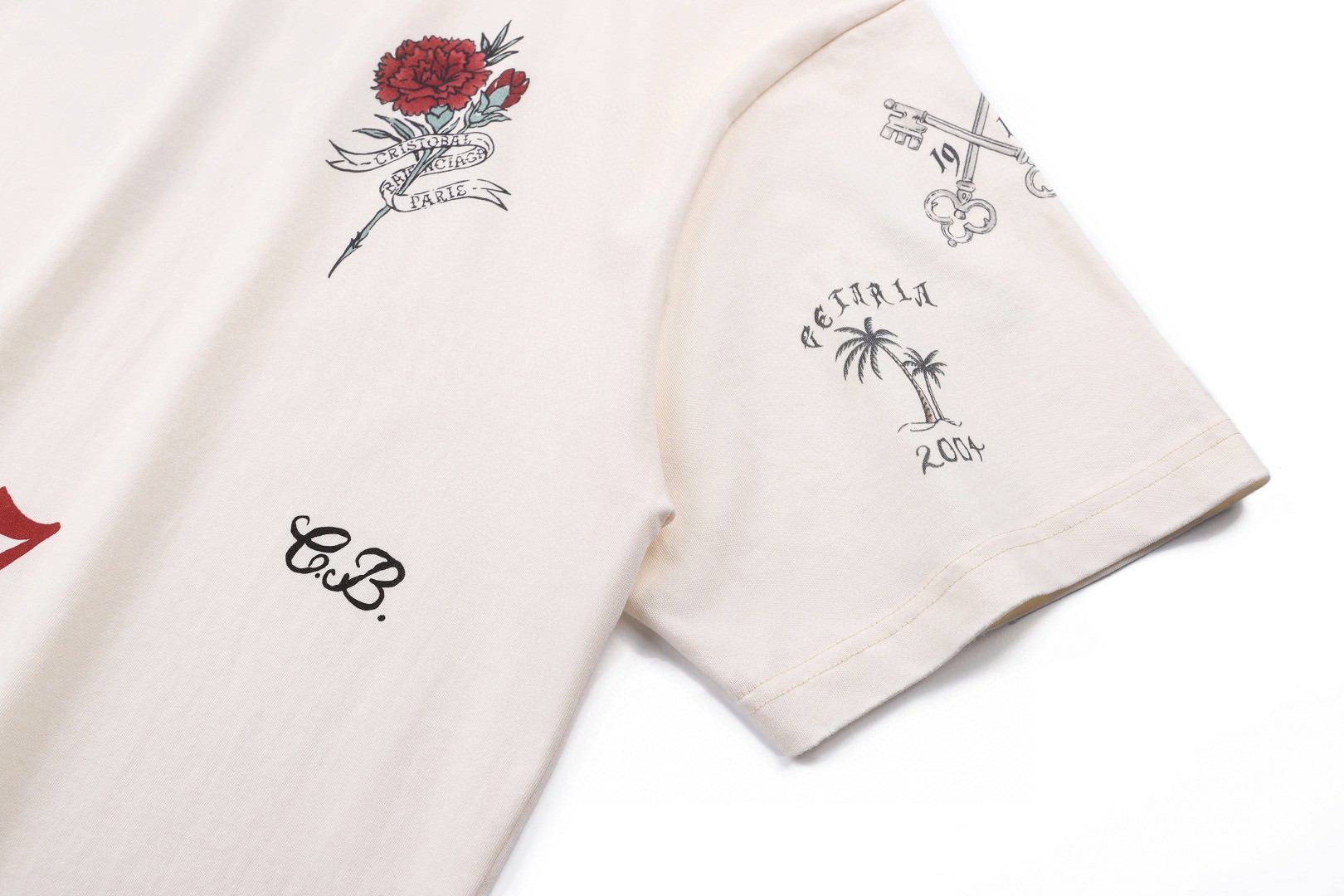 Balenciaga 巴黎世家 TATTOO纹身图案圆领短袖 T恤 夏季 米白色 A0 764235TUVJ29020