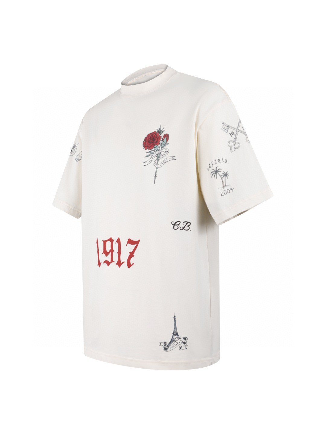 Balenciaga 巴黎世家 TATTOO纹身图案圆领短袖 T恤 夏季 米白色 A0 764235TUVJ29020
