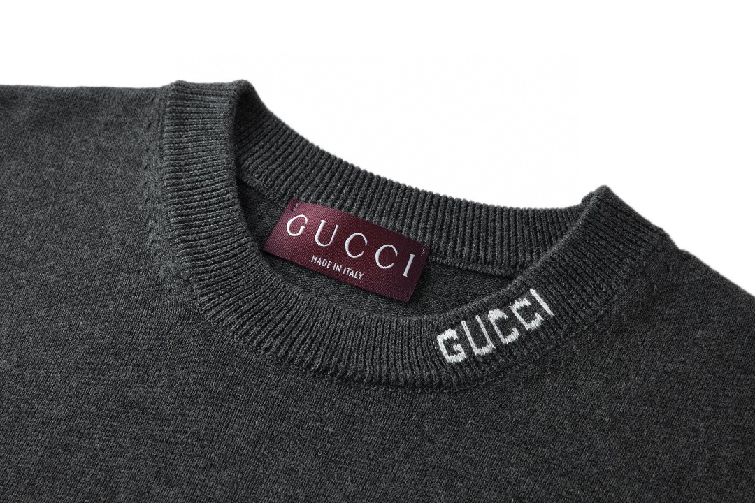 GUCCI 古驰 领口提花标识针织衫 短袖 T恤 米色 黑色 藏蓝色 灰色 A7 787736XKD2A-9034