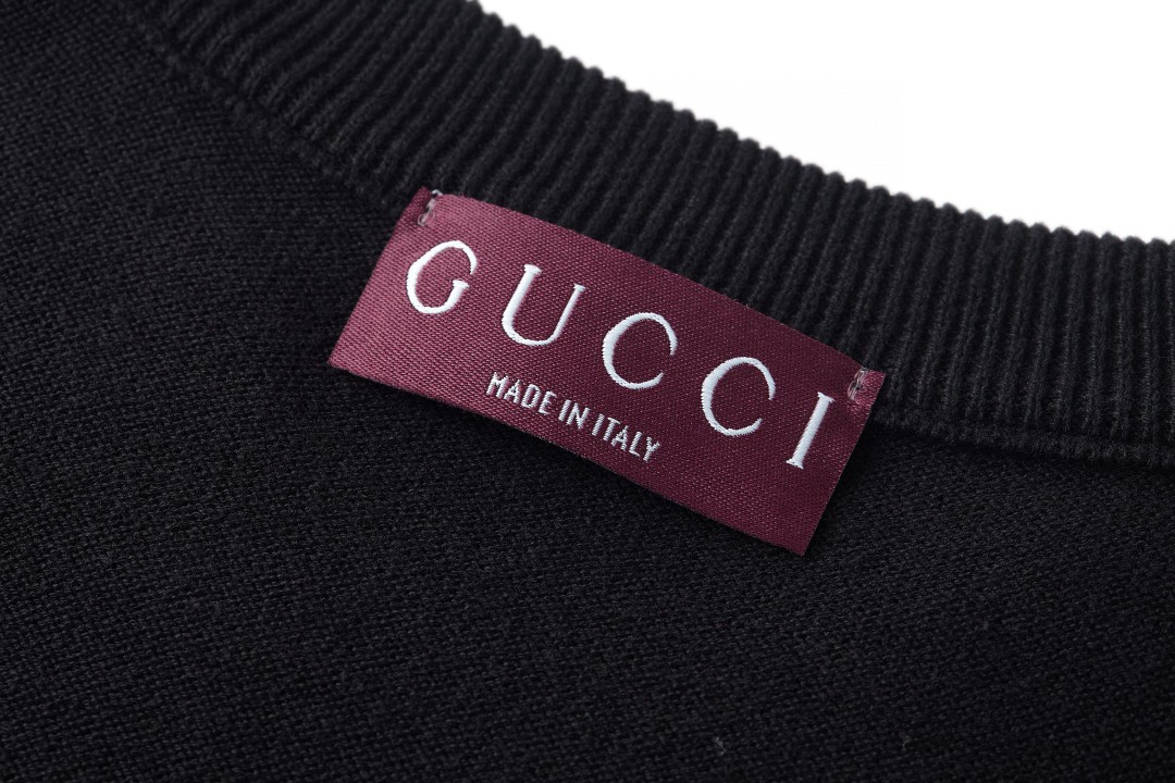 GUCCI 古驰 领口提花标识针织衫 短袖 T恤 米色 黑色 藏蓝色 灰色 A7 787736XKD2A-9034