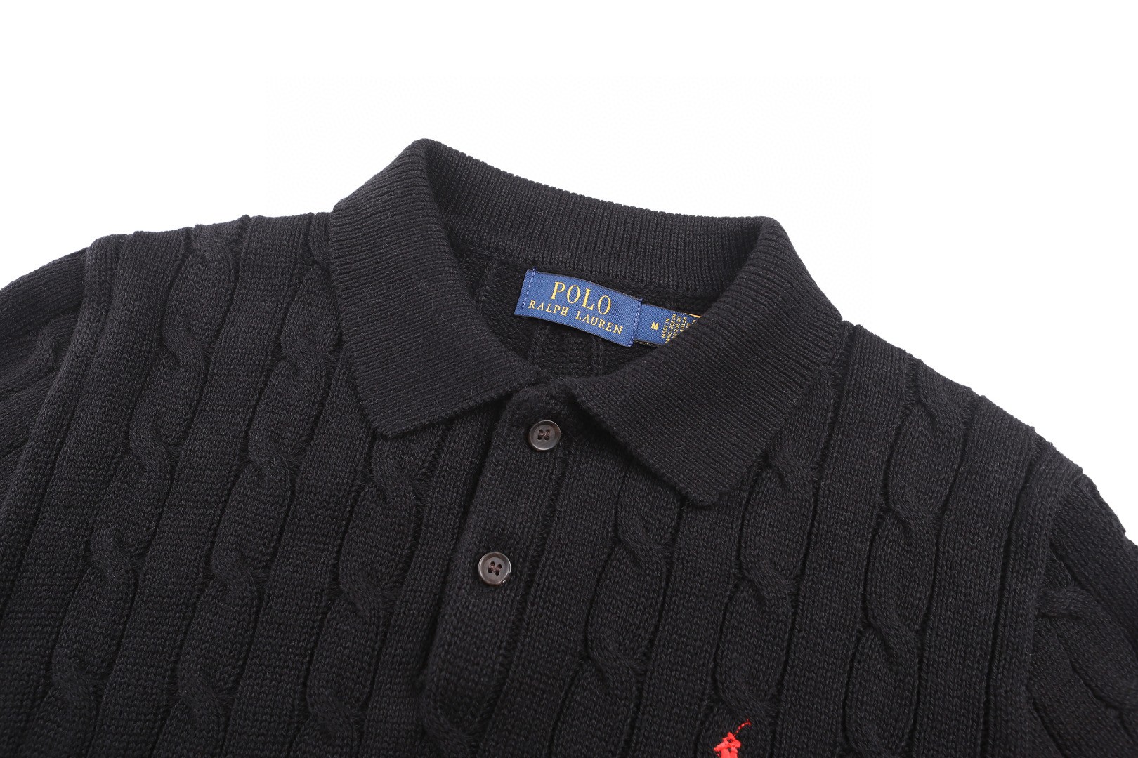 Ralph Lauren 拉夫劳伦 绞花编结老钱风针织Polo衫 针织衫 短袖 杏色 黑色 B0 710917050-003
