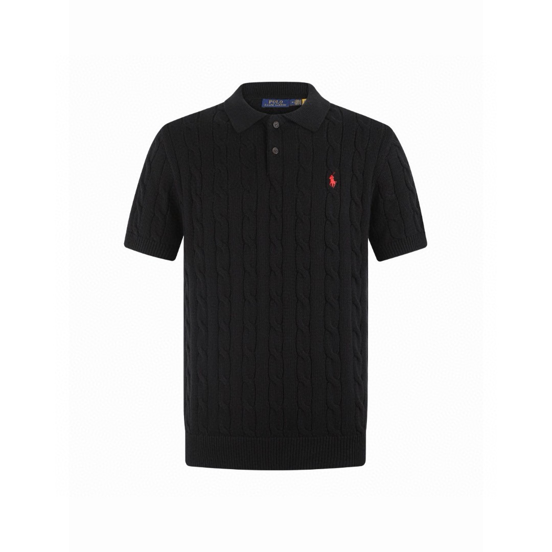 Ralph Lauren 拉夫劳伦 绞花编结老钱风针织Polo衫 针织衫 短袖 杏色 黑色 B0 710917050-003