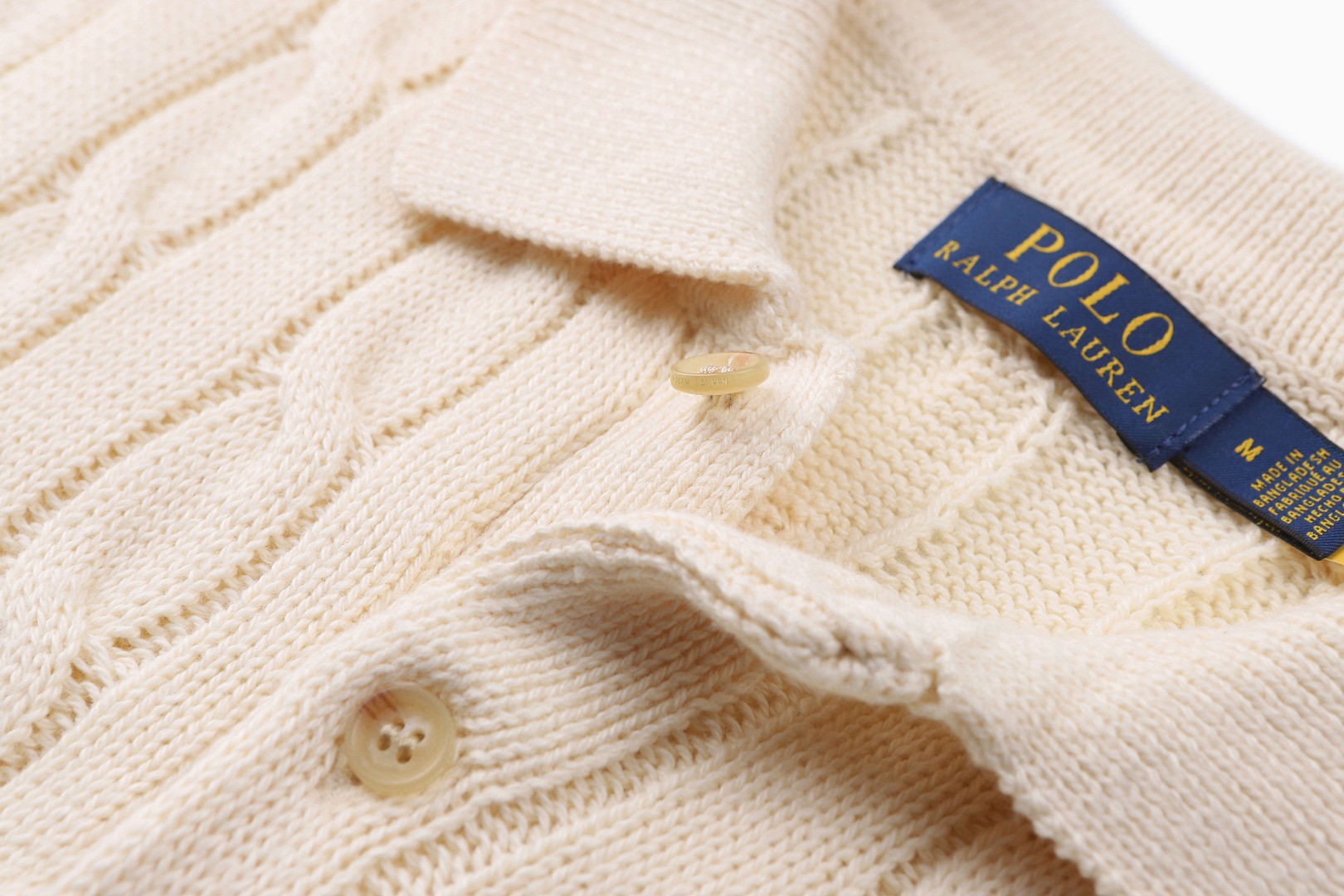 Ralph Lauren 拉夫劳伦 绞花编结老钱风针织Polo衫 针织衫 短袖 杏色 黑色 B0 710917050-003