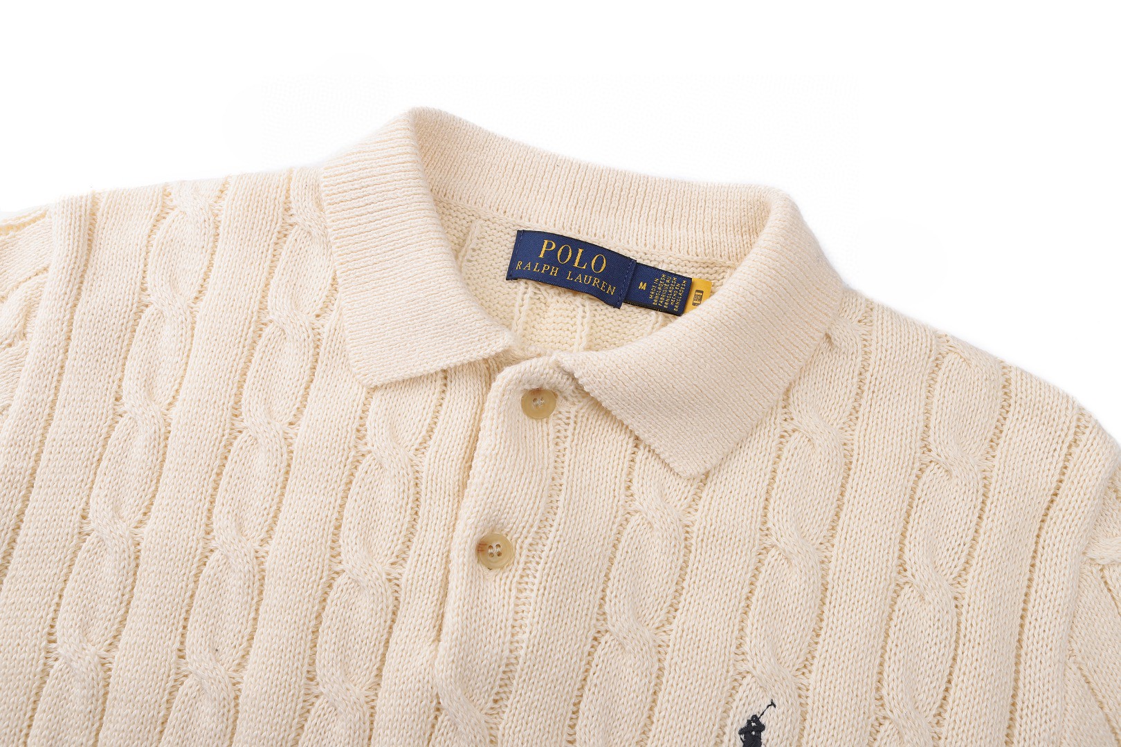 Ralph Lauren 拉夫劳伦 绞花编结老钱风针织Polo衫 针织衫 短袖 杏色 黑色 B0 710917050-003