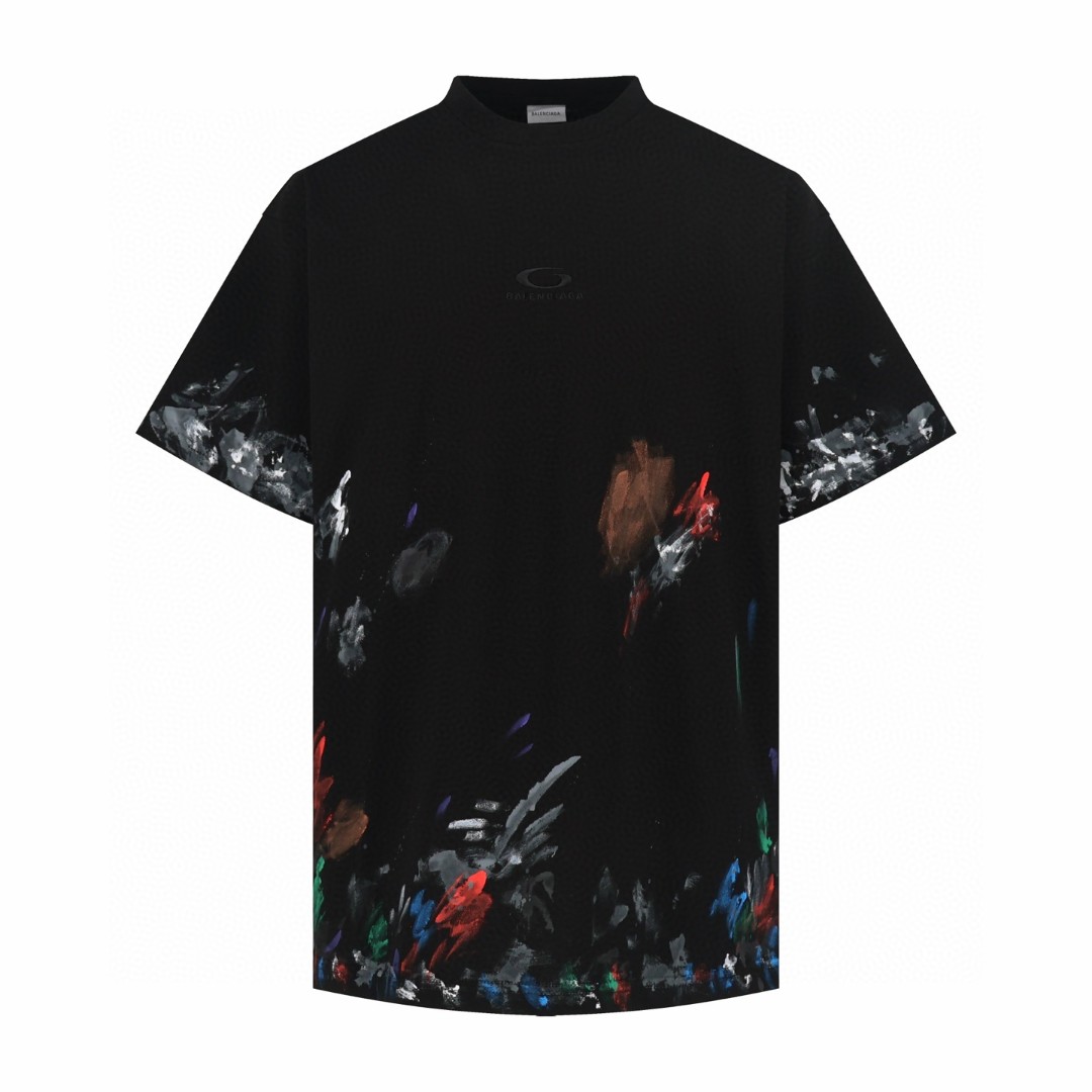 Balenciaga 巴黎世家 圆环刺绣涂鸦做旧圆领短袖 T恤 夏季 黑色 A5 764235TUVJ71000