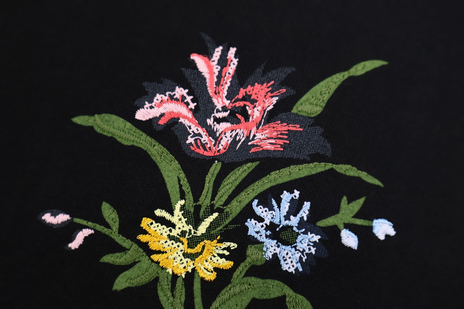 DIOR 迪奥 花卉刺绣圆领T恤 短袖 夏季 白色 黑色 A0 693J640A3282-C084