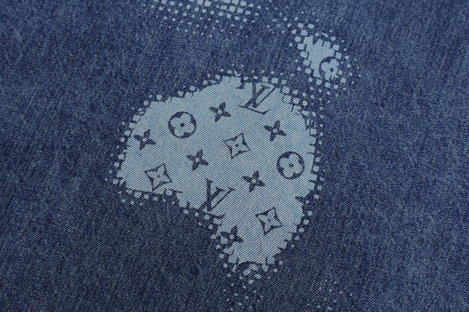 LOUIS VUITTON 路易威登 LV 像素拼接老花牛仔衬衫 短袖 外套 蓝色 C0 1AFAVH