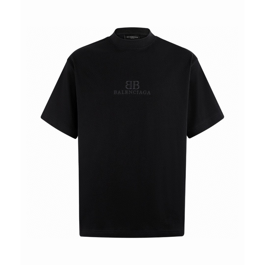 Balenciaga 巴黎世家 标识logo刺绣圆领短袖 T恤 夏季 米白色 黑色 A0 764235TQVS89121