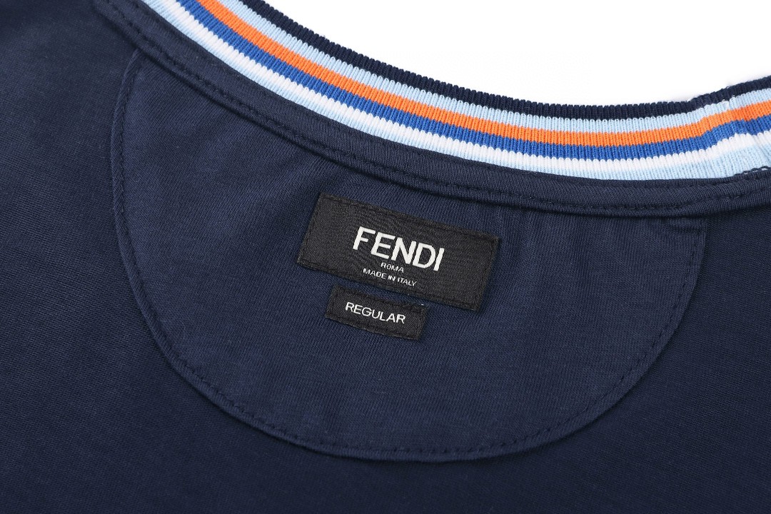 FENDI 芬迪 彩色刺绣圆领T恤 短袖 套头 夏季 蓝色 A0 FY0936AUIAF0PTH