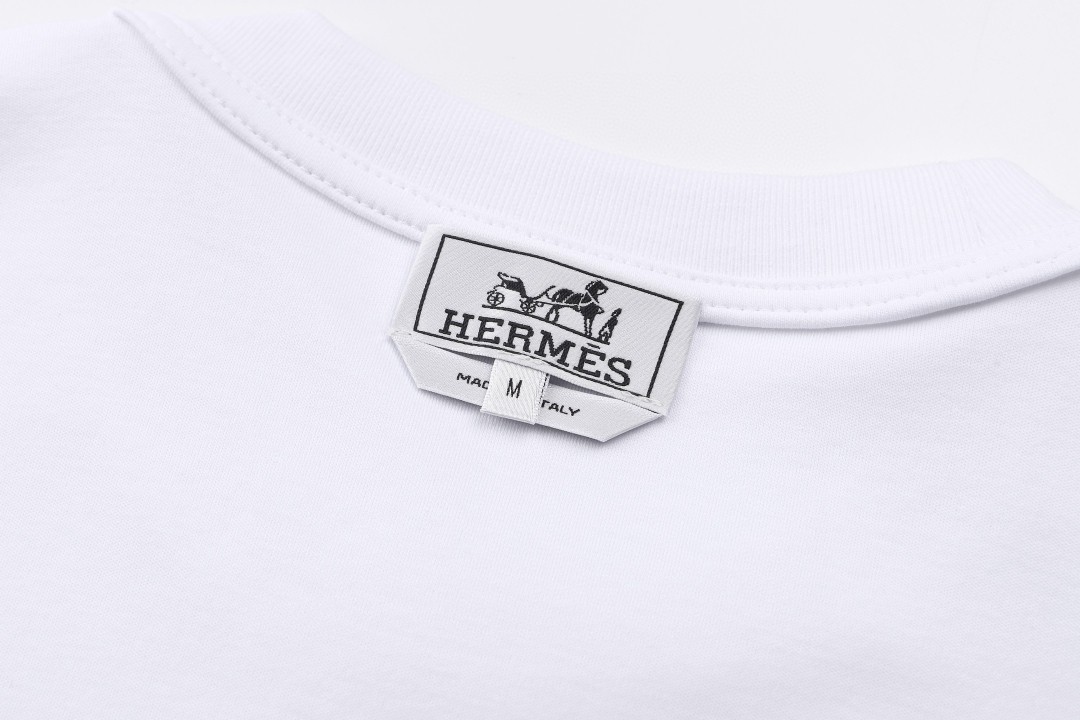 HERMES 爱马仕 马鞍图案双层袖口圆领短袖 T恤 夏款 白色 黑色 A0 H657805HA90
