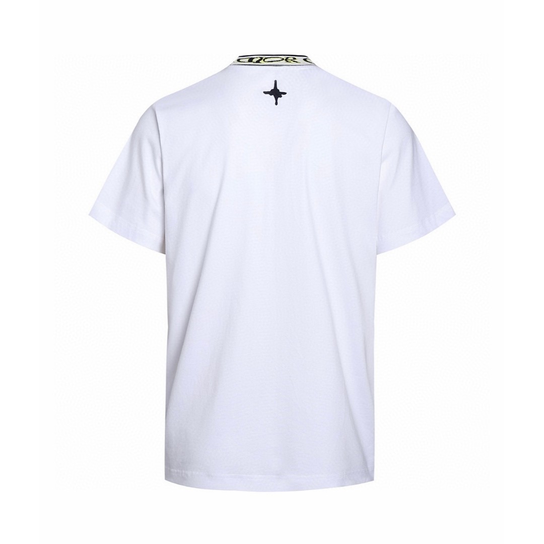 DIOR 迪奥 领口艺术字体罗纹圆领T恤 短袖 夏季 白色 A0 593J696C0554-C085