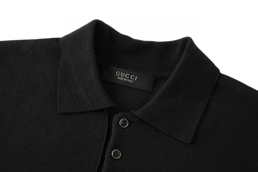 GUCCI 古驰 双G刺绣标识针织Polo衫 短袖 夏季 黑色 B0