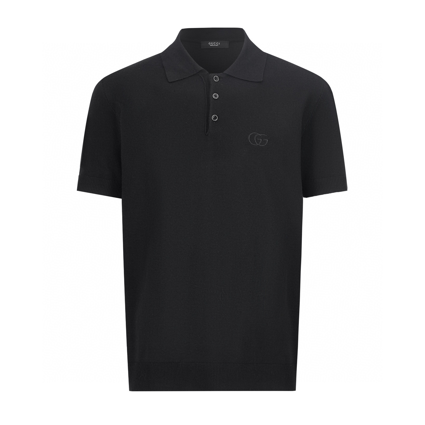 GUCCI 古驰 双G刺绣标识针织Polo衫 短袖 夏季 黑色 B0