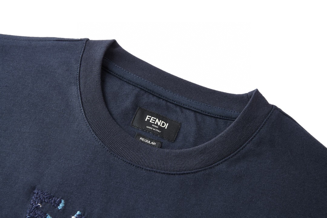 FENDI 芬迪 彩线字母刺绣圆领T恤 短袖 套头 夏季 白色 蓝色 A0 FY1319AUOBF0H0G