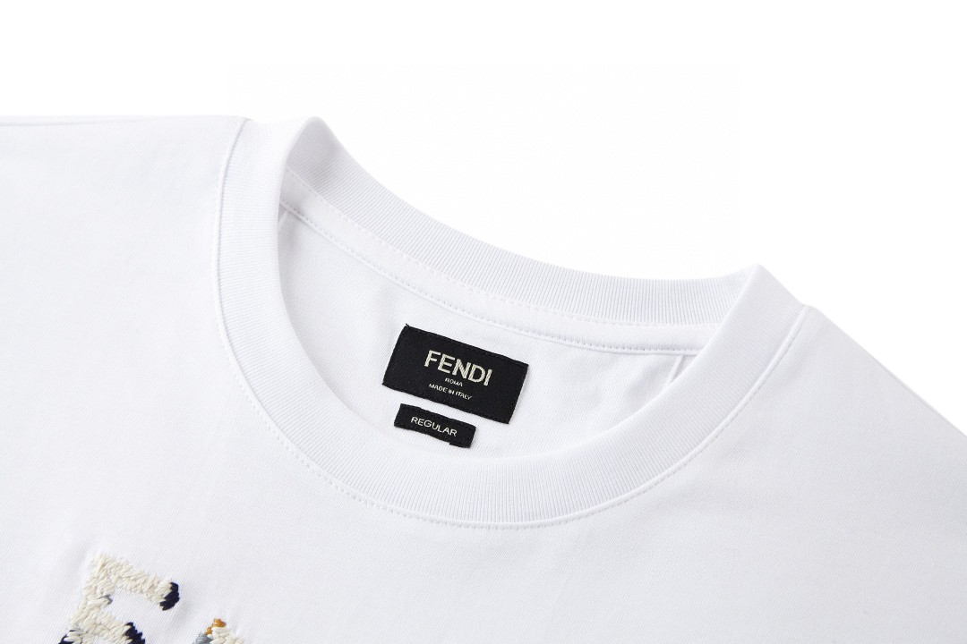 FENDI 芬迪 彩线字母刺绣圆领T恤 短袖 套头 夏季 白色 蓝色 A0 FY1319AUOBF0H0G