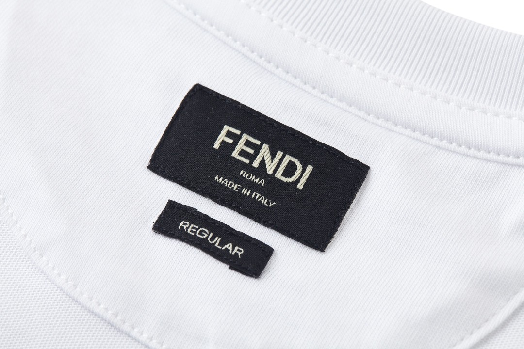 FENDI 芬迪 彩线字母刺绣圆领T恤 短袖 套头 夏季 白色 蓝色 A0 FY1319AUOBF0H0G