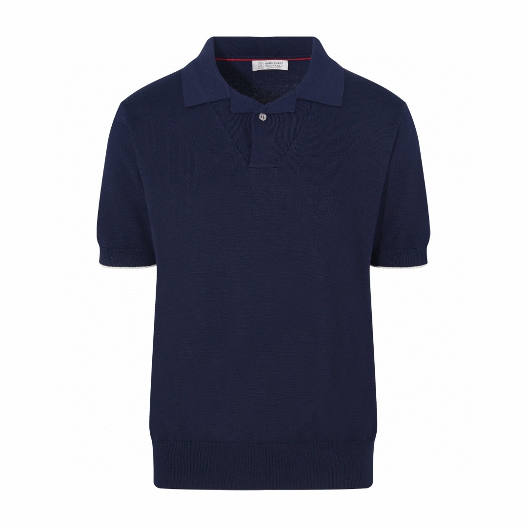 Brunello Cucinelli BC 单扣针织Polo衫 短袖 T恤 老钱风 杏色 蓝色 B0