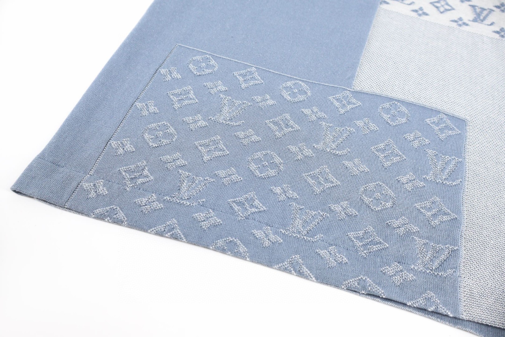 LOUIS VUITTON 路易威登 渐变字母提花拼接撞色针织衫 短袖 T恤 蓝色 B0 1AK6XV