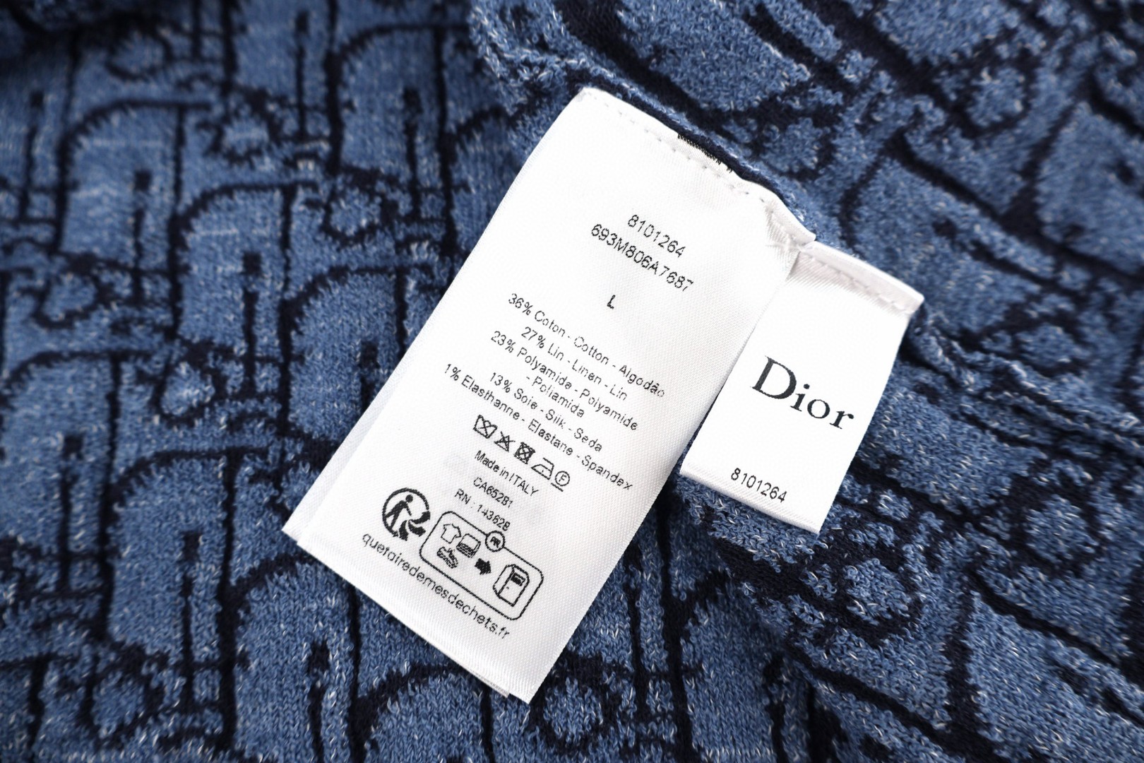 DIOR 迪奥 字母提花羊毛混纺针织衫 T恤 夏季 短袖 蓝色 B0 693M637A7686-C585
