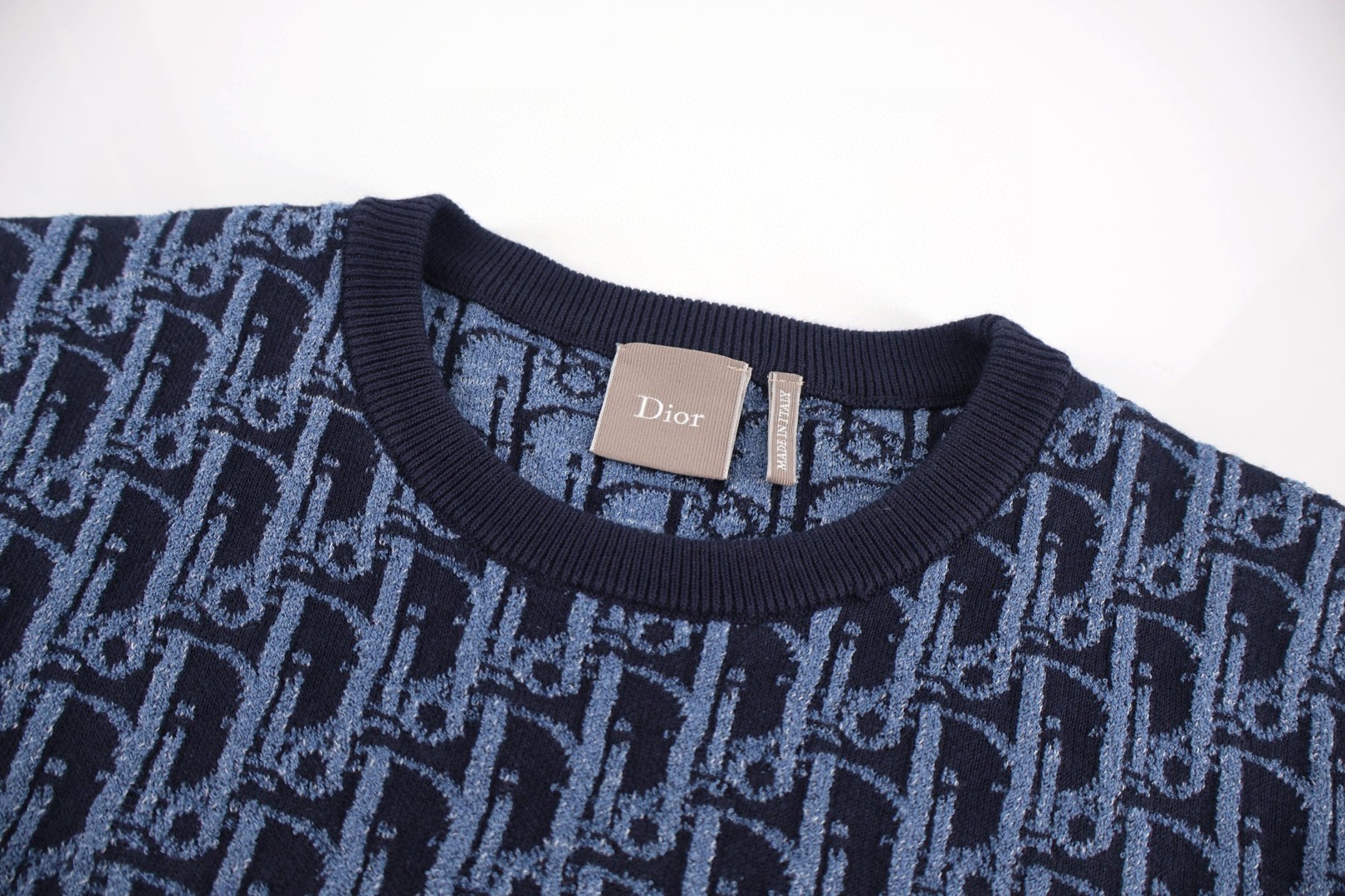 DIOR 迪奥 字母提花羊毛混纺针织衫 T恤 夏季 短袖 蓝色 B0 693M637A7686-C585