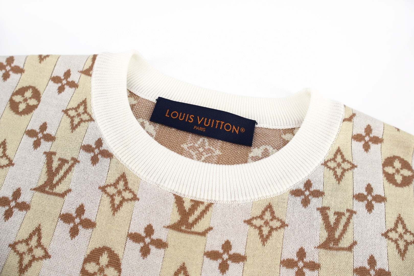 LOUIS VUITTON 路易威登 满印黄条针织衫 短袖 T恤 B0
